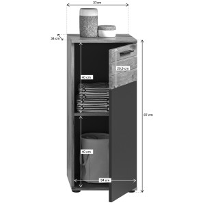 Ensemble salle de bain SELMA gris anthracite et chêne clair – meuble sous vasque, colonne, armoire miroir LED, 2 demi-colonnes