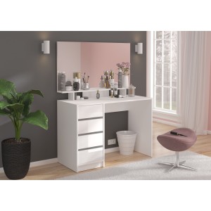 Coiffeuse ESTRELLA blanche avec miroir – 110 cm, 4 tiroirs, style classique