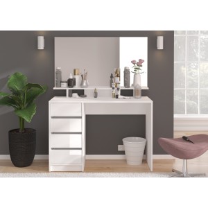 Coiffeuse ESTRELLA blanche avec miroir – 110 cm, 4 tiroirs, style classique