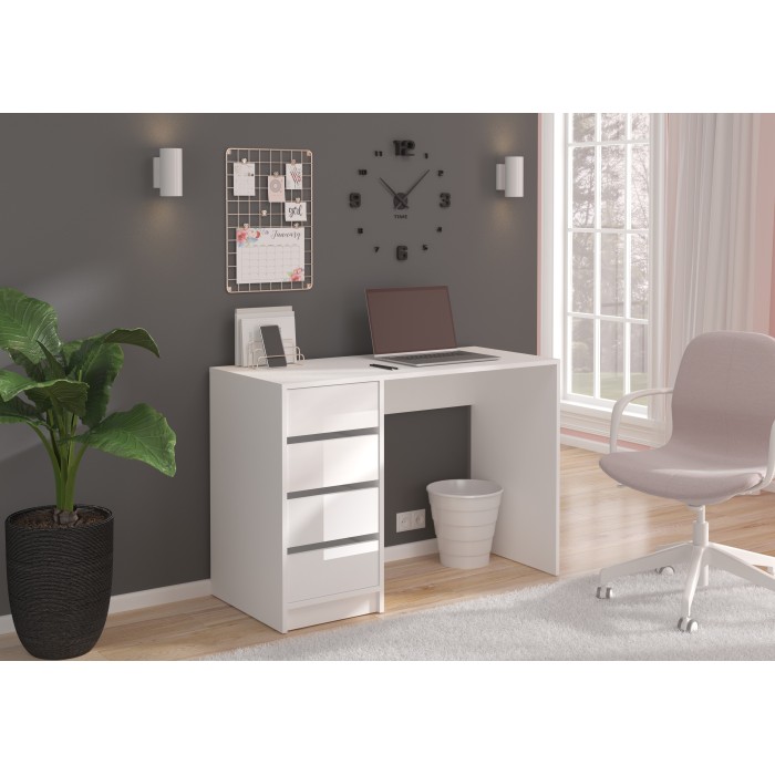 Coiffeuse ESTRELLA blanche sans miroir – 110 cm, 4 tiroirs, style classique