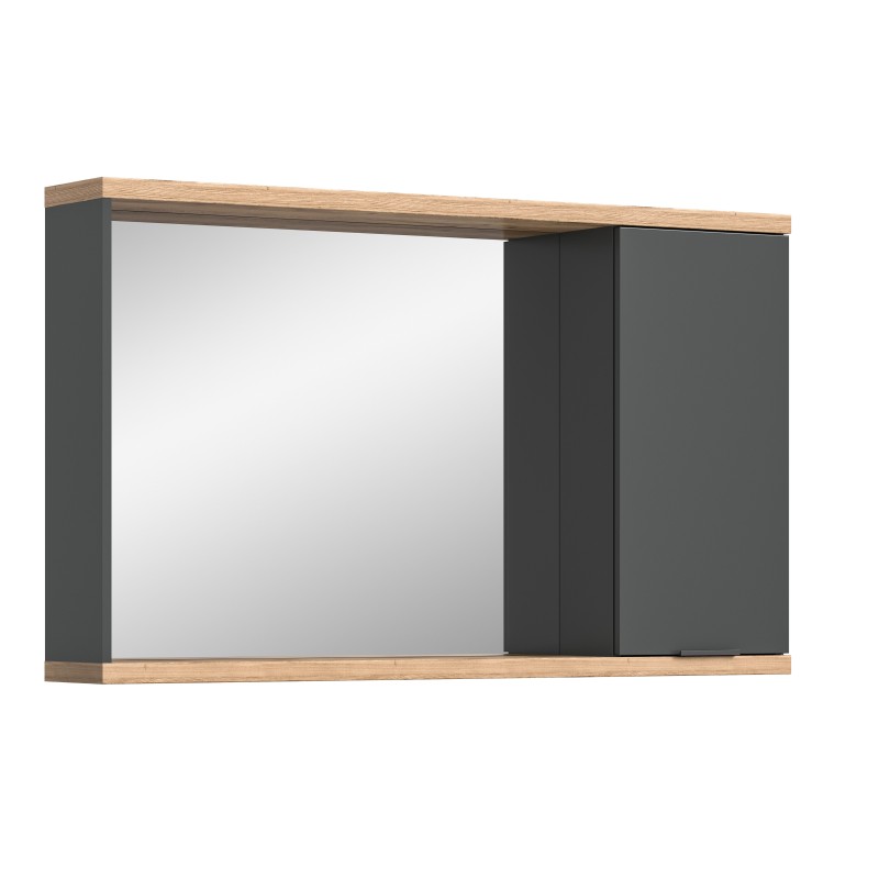 Miroir de salle de bain NOYA gris avec rangement – 130 cm, 2 niches, à suspendre
