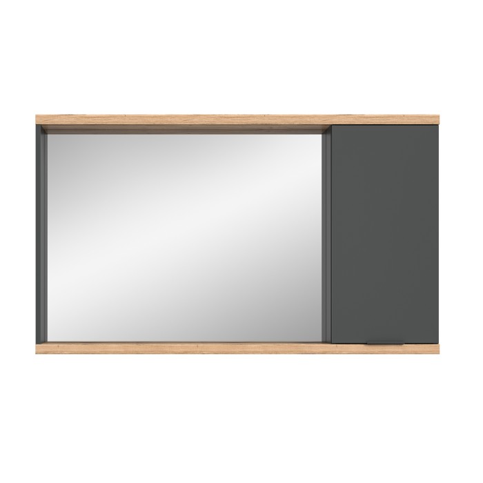 Miroir de salle de bain NOYA gris avec rangement – 130 cm, 2 niches, à suspendre