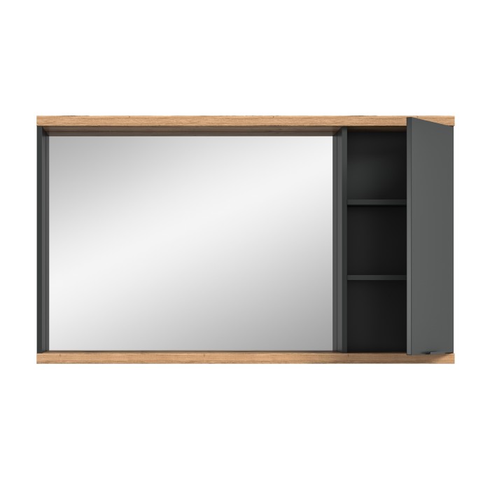Miroir de salle de bain NOYA gris avec rangement – 130 cm, 2 niches, à suspendre
