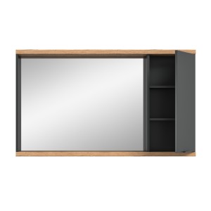 Miroir de salle de bain NOYA gris avec rangement – 130 cm, 2 niches, à suspendre