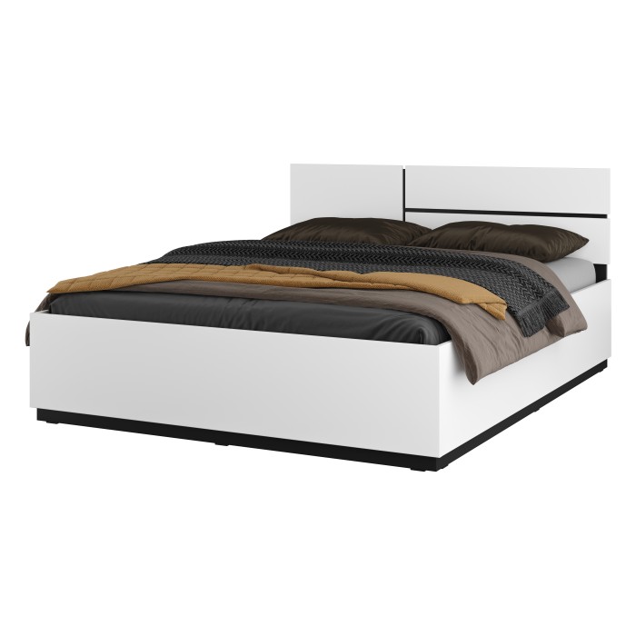 Chambre complète HAVANA blanc et noir – Lit coffre 180x200, armoire 4 portes, chevets et commode