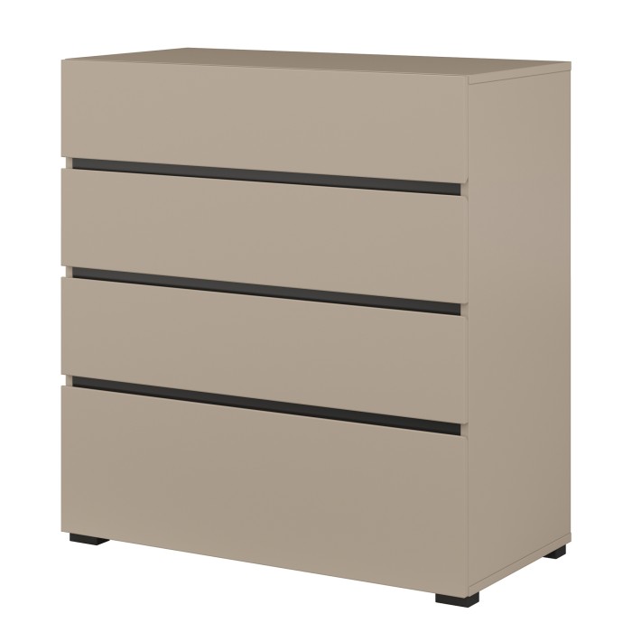 Chambre complète HAVANA beige et noir – Lit coffre 180x200, armoire 4 portes, chevets et commode