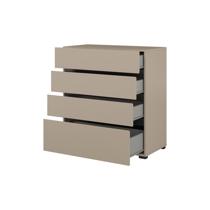 Chambre complète HAVANA beige et noir – Lit coffre 180x200, armoire 4 portes, chevets et commode