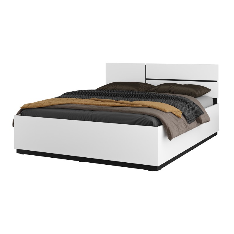 Lit HAVANA 160x200 blanc et noir avec sommier – Design moderne et confort optimisé