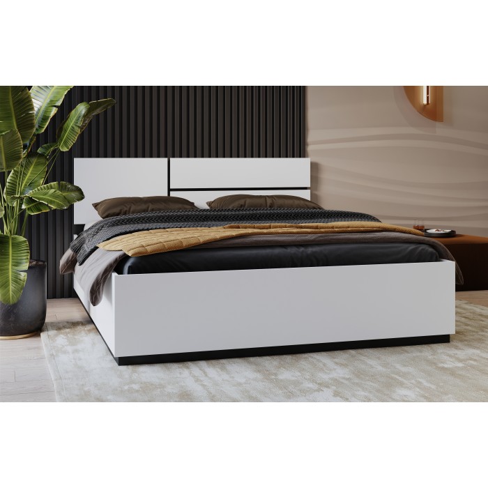 Lit HAVANA 160x200 blanc et noir avec sommier – Design moderne et confort optimisé