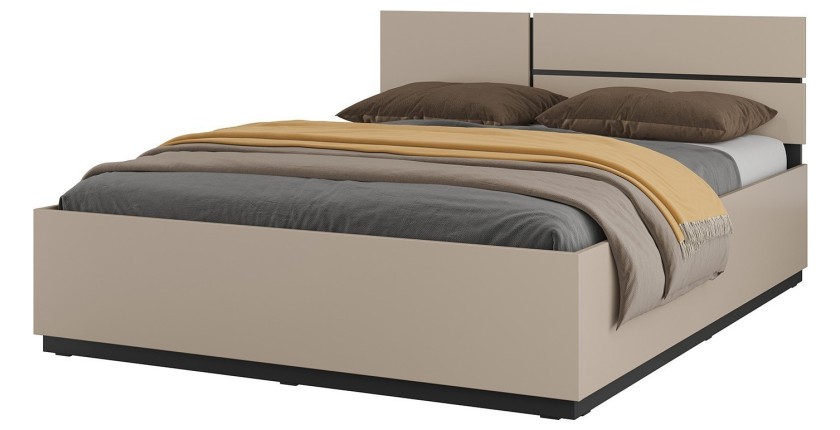 Lit HAVANA 160x200 beige et noir avec sommier – Sobriété contemporaine et confort optimal