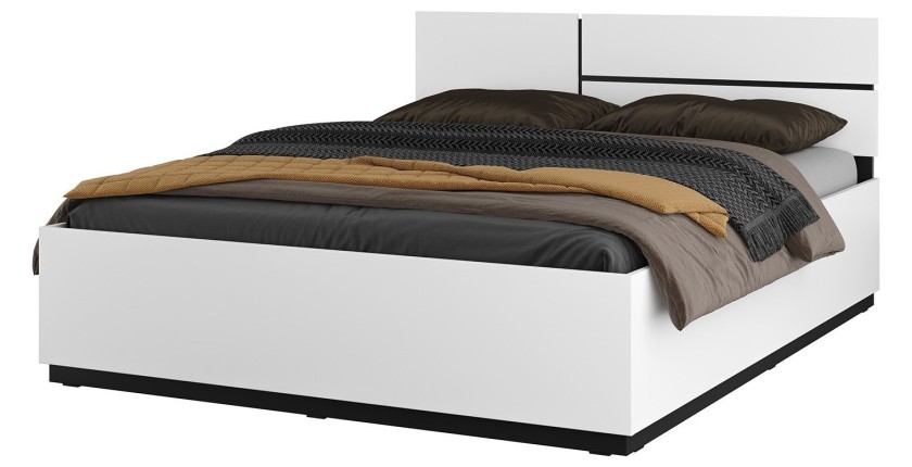 Lit HAVANA 180x200 blanc et noir avec sommier – Confort XL et style moderne pour votre chambre