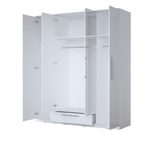 Armoire blanche BOMBAY design 4 portes miroir avec LED multicolore et tiroir