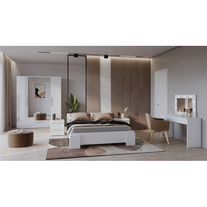 Armoire blanche BOMBAY design 4 portes miroir avec LED multicolore et tiroir