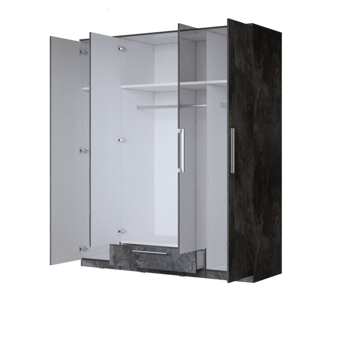 Armoire BOMBAY – 4 portes 1 tiroir avec miroir – LED multicolore – Coloris ardoise – Design moderne