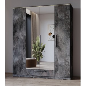 Armoire BOMBAY – 4 portes 1 tiroir avec miroir – LED multicolore – Coloris ardoise – Design moderne