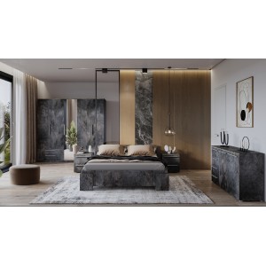 Armoire BOMBAY – 4 portes 1 tiroir avec miroir – LED multicolore – Coloris ardoise – Design moderne