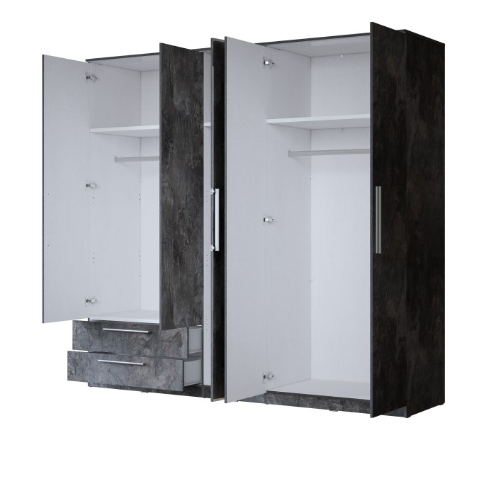 Armoire BOMBAY – 5 portes 2 tiroirs – effet ardoise – avec miroir et éclairage LED intégré