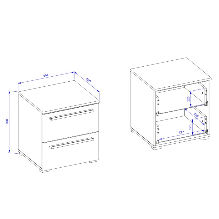 Table de chevet BOMBAY – Blanc – 2 tiroirs – Éclairage LED multicolore – Design moderne