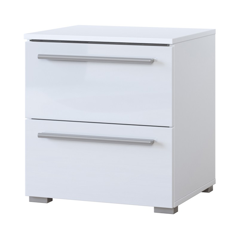 Table de chevet BOMBAY – Blanc – 2 tiroirs – Éclairage LED multicolore – Design moderne