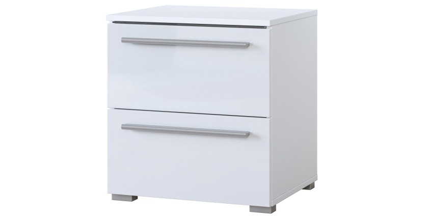 Table de chevet BOMBAY – Blanc – 2 tiroirs – Éclairage LED multicolore – Design moderne