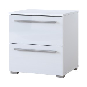 Table de chevet BOMBAY – Blanc – 2 tiroirs – Éclairage LED multicolore – Design moderne