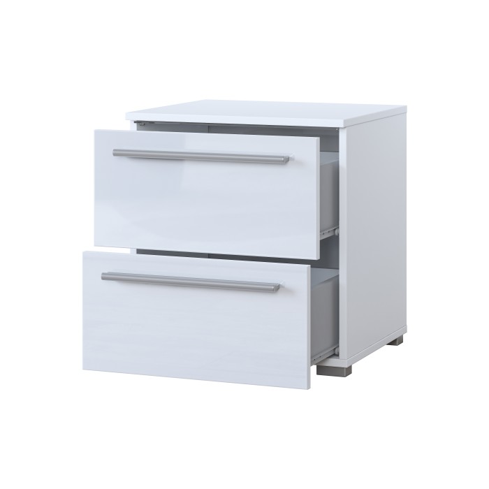 Table de chevet BOMBAY – Blanc – 2 tiroirs – Éclairage LED multicolore – Design moderne