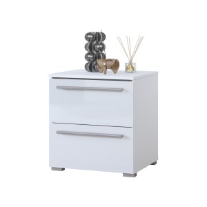 Table de chevet BOMBAY – Blanc – 2 tiroirs – Éclairage LED multicolore – Design moderne