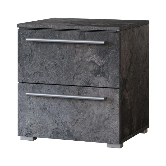 Table de chevet BOMBAY – Ardoise – 2 tiroirs – Éclairage LED multicolore – Design contemporain