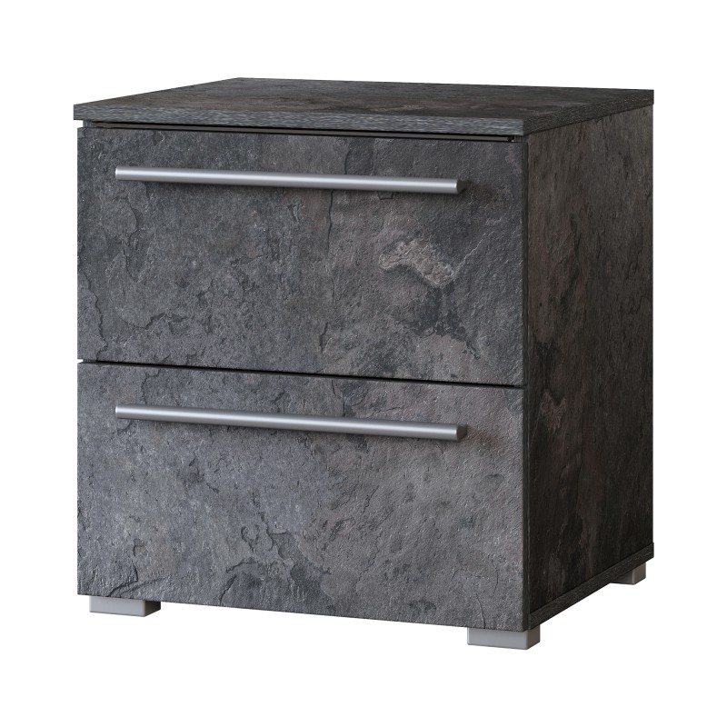 Table de chevet BOMBAY – Ardoise – 2 tiroirs – Éclairage LED multicolore – Design contemporain