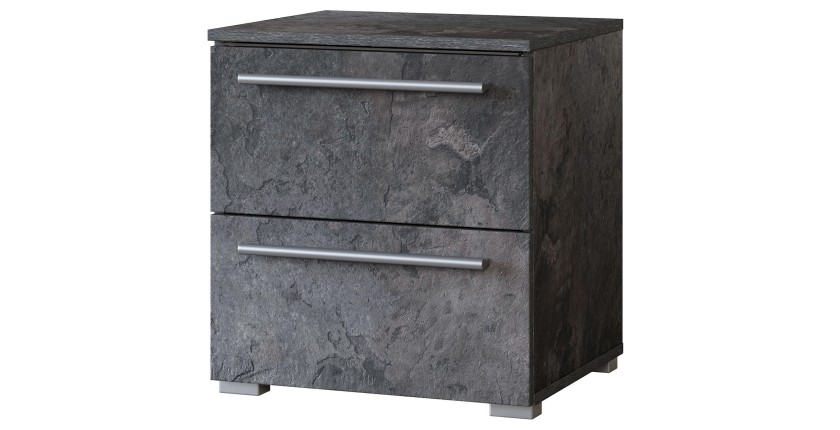 Table de chevet BOMBAY – Ardoise – 2 tiroirs – Éclairage LED multicolore – Design contemporain