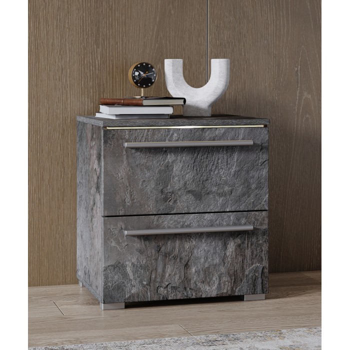 Table de chevet BOMBAY – Ardoise – 2 tiroirs – Éclairage LED multicolore – Design contemporain