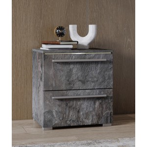 Table de chevet BOMBAY – Ardoise – 2 tiroirs – Éclairage LED multicolore – Design contemporain