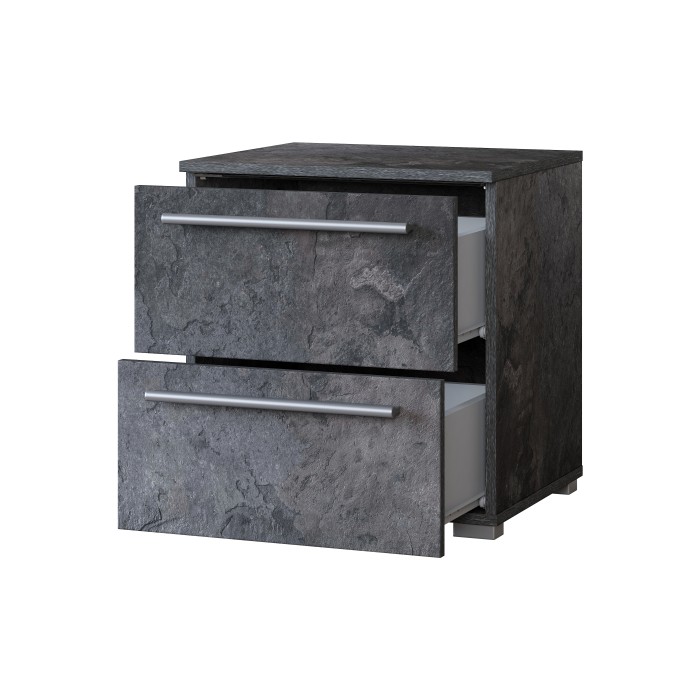Table de chevet BOMBAY – Ardoise – 2 tiroirs – Éclairage LED multicolore – Design contemporain