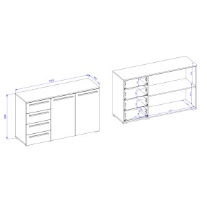 Commode BOMBAY – Blanc brillant – 4 tiroirs et 2 portes – Éclairage LED multicolore