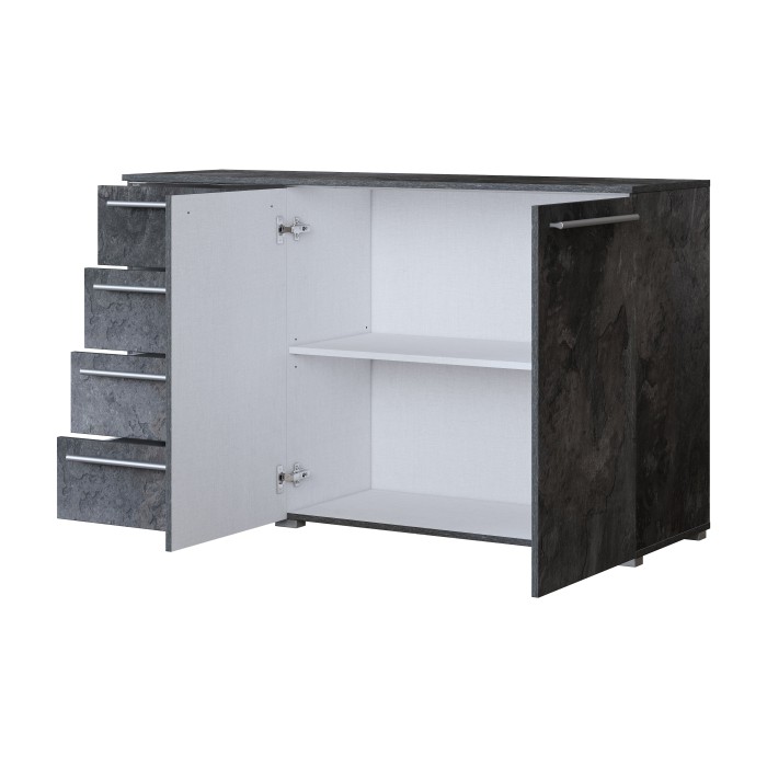 Commode BOMBAY – 135 cm – Effet ardoise – 2 portes 4 tiroirs – Éclairage LED multicolore