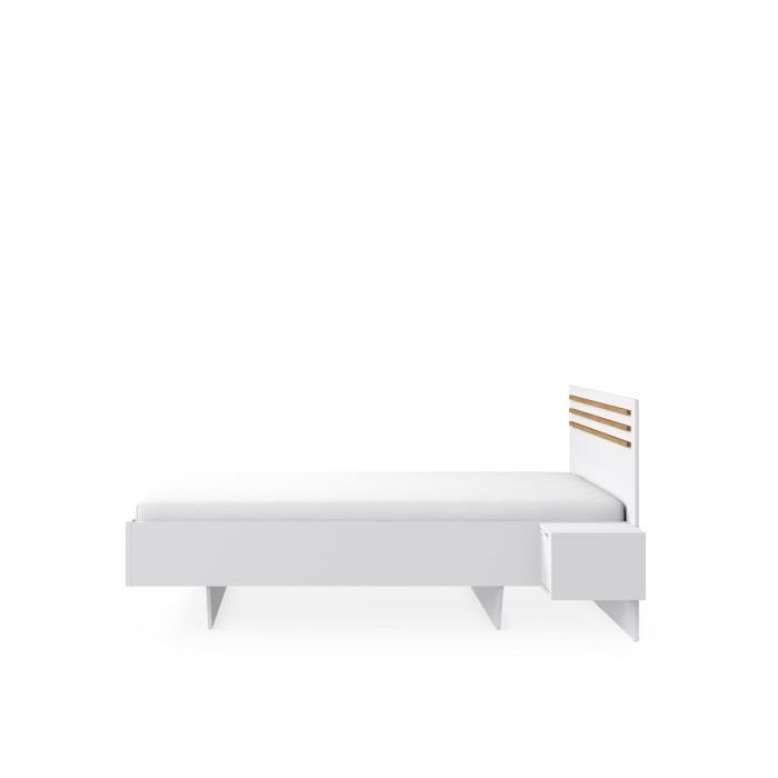 Pack lit FLORENCE – 160x200 cm – Avec sommier + 2 tiroirs – Chevets intégrés – Blanc et chêne