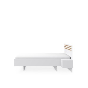 Pack lit FLORENCE – 180x200 cm – Avec sommier + 2 tiroirs – Chevets intégrés – Blanc et chêne