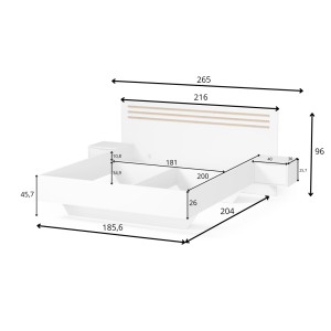 Pack lit FLORENCE – 180x200 cm – Avec sommier + 2 tiroirs – Chevets intégrés – Blanc et chêne