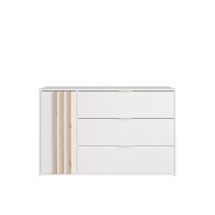 Chambre complète FLORENCE – Lit 160x200 + sommier + tiroirs + armoire + commode – Blanc et chêne