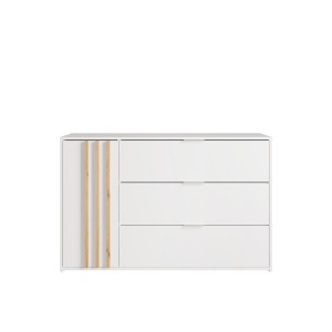Chambre complète FLORENCE – Lit 160x200 + sommier + tiroirs + armoire + commode – Blanc et chêne