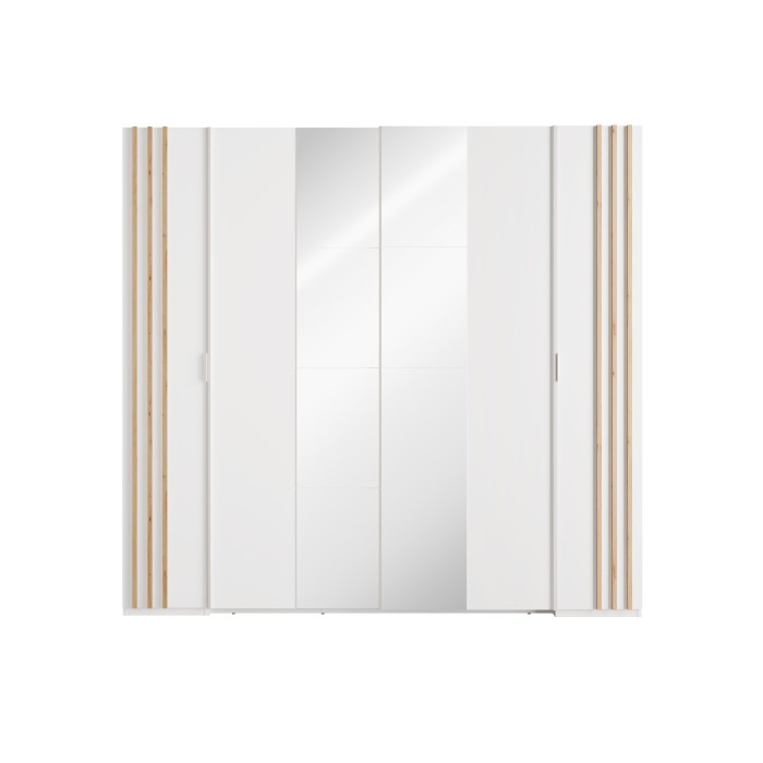 Chambre complète FLORENCE – Lit 160x200 + sommier + tiroirs + armoire + commode – Blanc et chêne