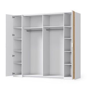 Chambre complète FLORENCE – Lit 180x200 + sommier + tiroirs + armoire + commode – Blanc et chêne