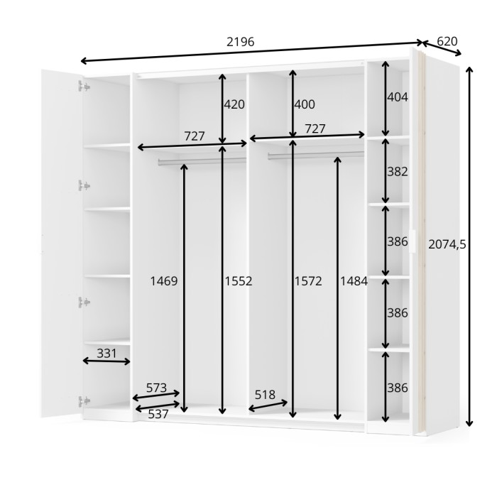 Chambre complète FLORENCE – Lit 180x200 + sommier + tiroirs + armoire + commode – Blanc et chêne
