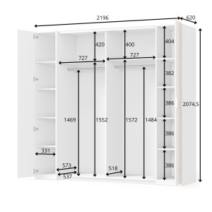 Chambre complète FLORENCE – Lit 180x200 + sommier + tiroirs + armoire + commode – Blanc et chêne