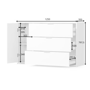 Chambre complète FLORENCE – Lit 180x200 + sommier + tiroirs + armoire + commode – Blanc et chêne