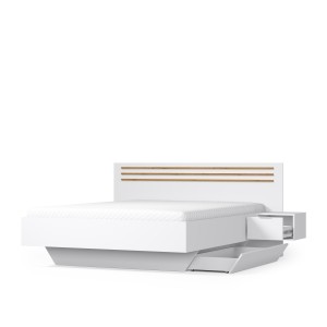 Chambre complète FLORENCE – Lit 180x200 + sommier + tiroirs + armoire + commode – Blanc et chêne