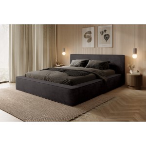 Lit coffre DENALI – Gris anthracite – 140x200 cm – Tissu velours doux – Rangement intégré – Confort haut de gamme
