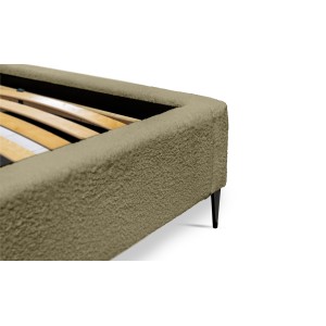 Lit MILLIO – Olive – 140x200 cm – Tissu chenille bouclé – Sommier inclus – Confort hôtel 5 étoiles