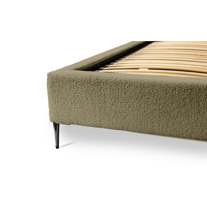 Lit MILLIO – Olive – 140x200 cm – Tissu chenille bouclé – Sommier inclus – Confort hôtel 5 étoiles