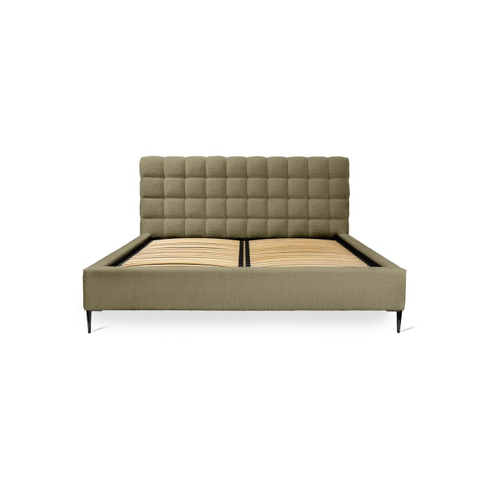 Lit MILLIO – Olive – 140x200 cm – Tissu chenille bouclé – Sommier inclus – Confort hôtel 5 étoiles